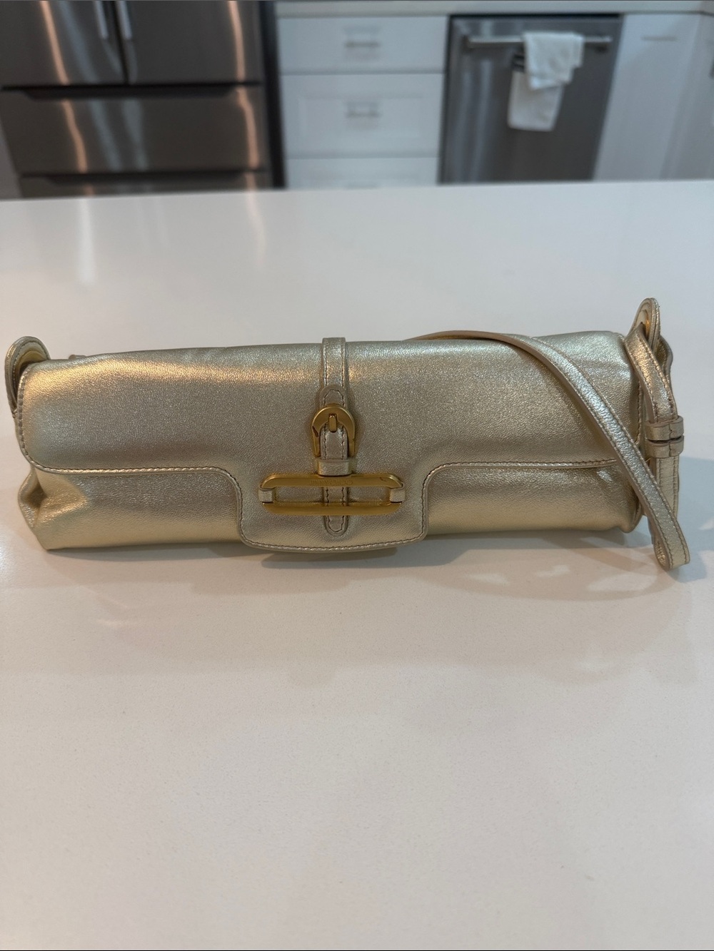 Metallic Gold Leather Shoulder Clutch - Elegant Evening Bag vintage Y2K ❤️